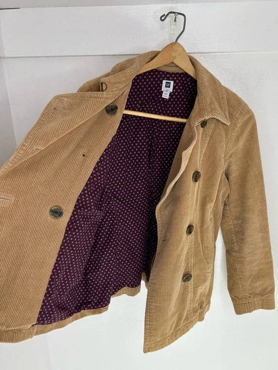 Vintage Gap Jacket Womens Medium Brown Corduroy Peacoat Trench Lined 90s Y2K - Picture 8 of 14